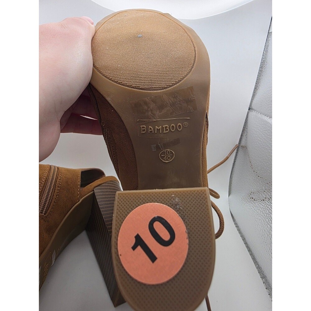 Bamboo Women Lace Up Peep Toe Block Heel Sandals Brown Suede Size 10 EU40 - Picture 5 of 5